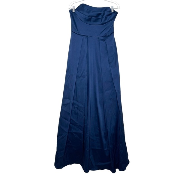 NWT Aidan Mattox Navy Strapless Pleated Ballgown Size 8 - Picture 2 of 6